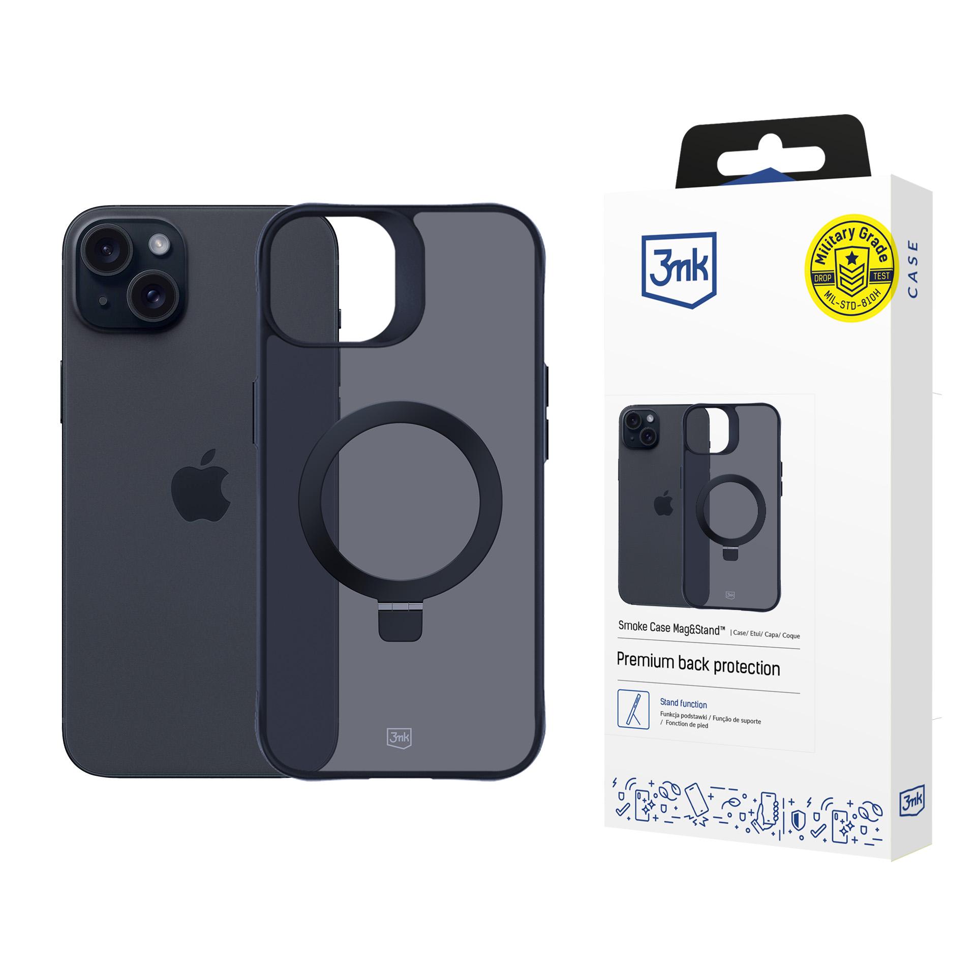 3mk Smoke dėklas telefonui Mag&Stand Apple iPhone 15 plus - juodas