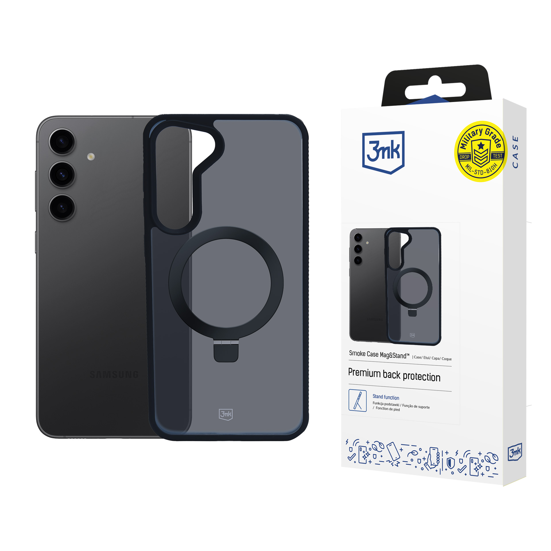 3mk Smoke dėklas telefonui Mag&Stand Samsung Galaxy S24+ - juodas