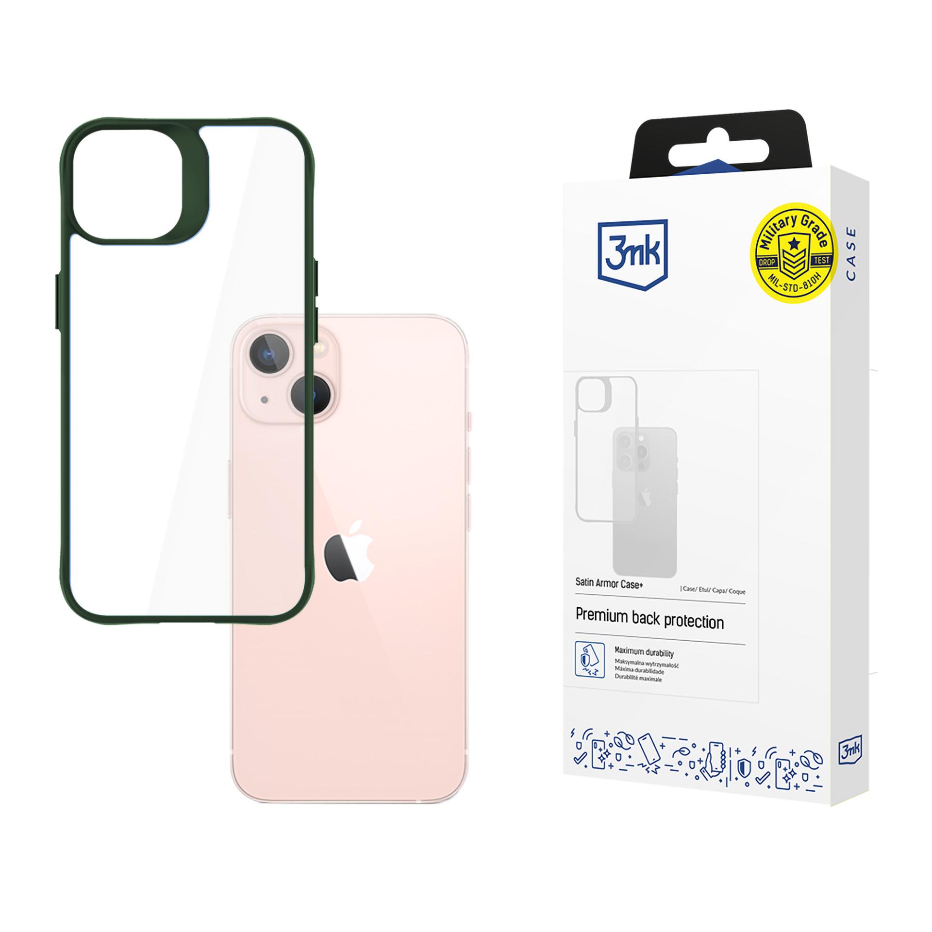 3mk Satin Armor dėklas telefonui+ žalias Apple iPhone 14 - skaidrus