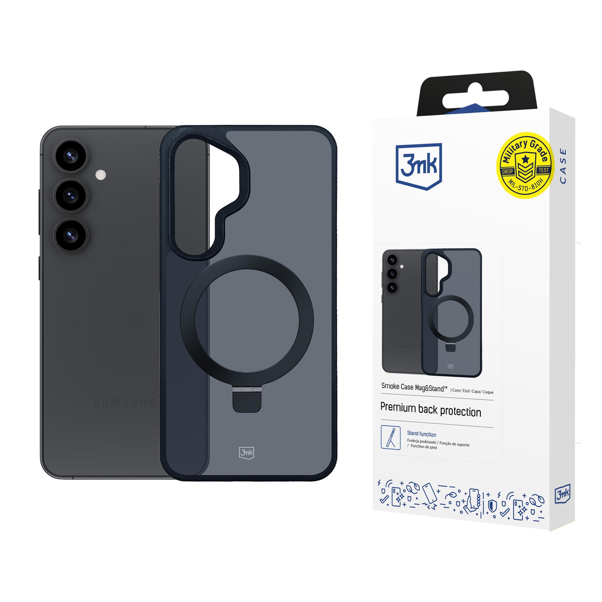 3mk dūminis magnetinis dėklas telefonui su stovu Samsung Galaxy S25 - juodas