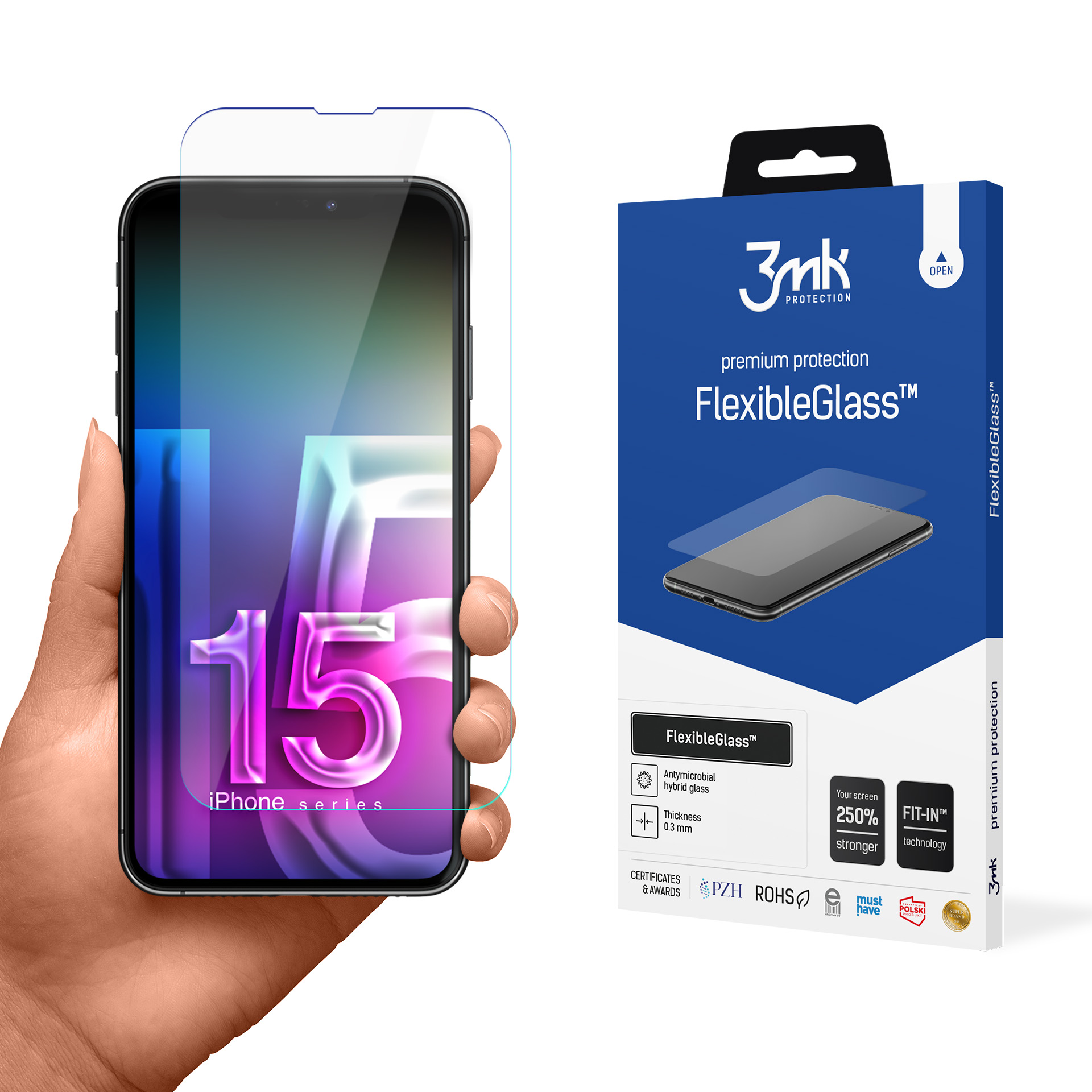 Hibridinis stiklas 3mk FlexibleGlass v2.0 Apple iPhone 15