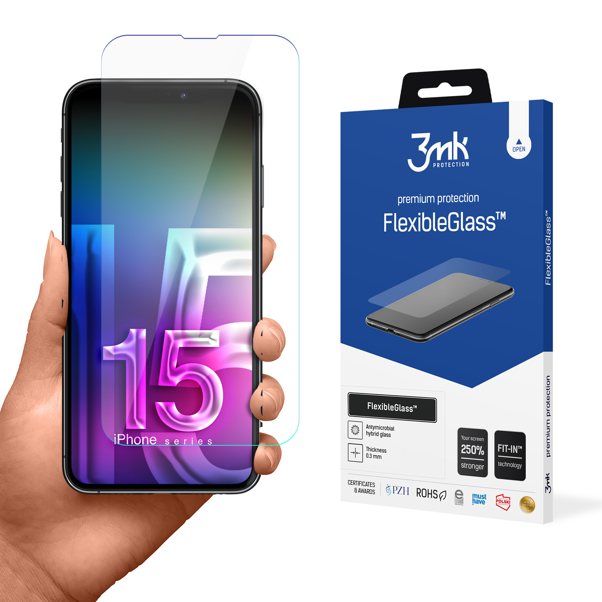 Гибридное стекло 3mk FlexibleGlass v2.0 для Apple iPhone 15 Pro Max