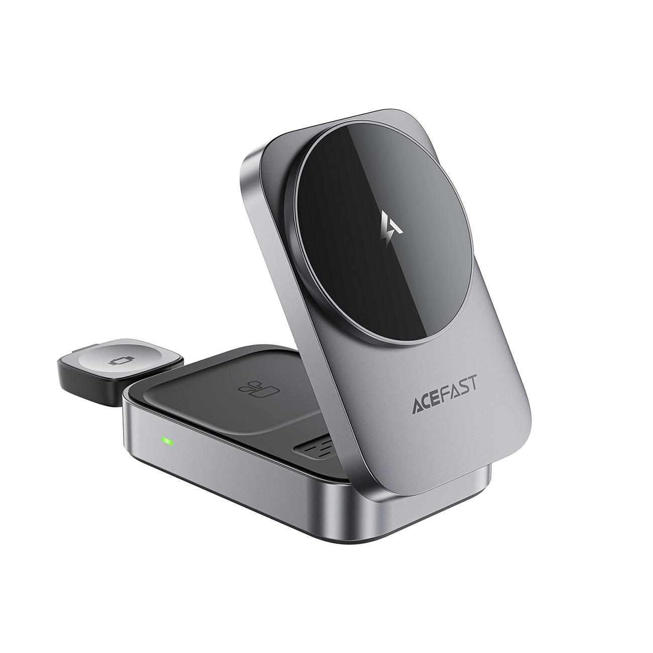 Acefast E22 3-in-1 Belaidė Indukcinė Įkrovimo Stotis, suderinama su MagSafe - pilka