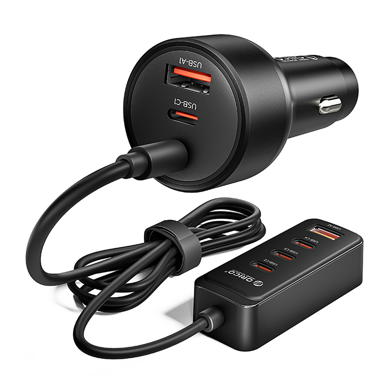 Orico ChargeClip 108W automobilinis įkroviklis 2x USB-A + 4x USB-C su spaustuku - juodas
