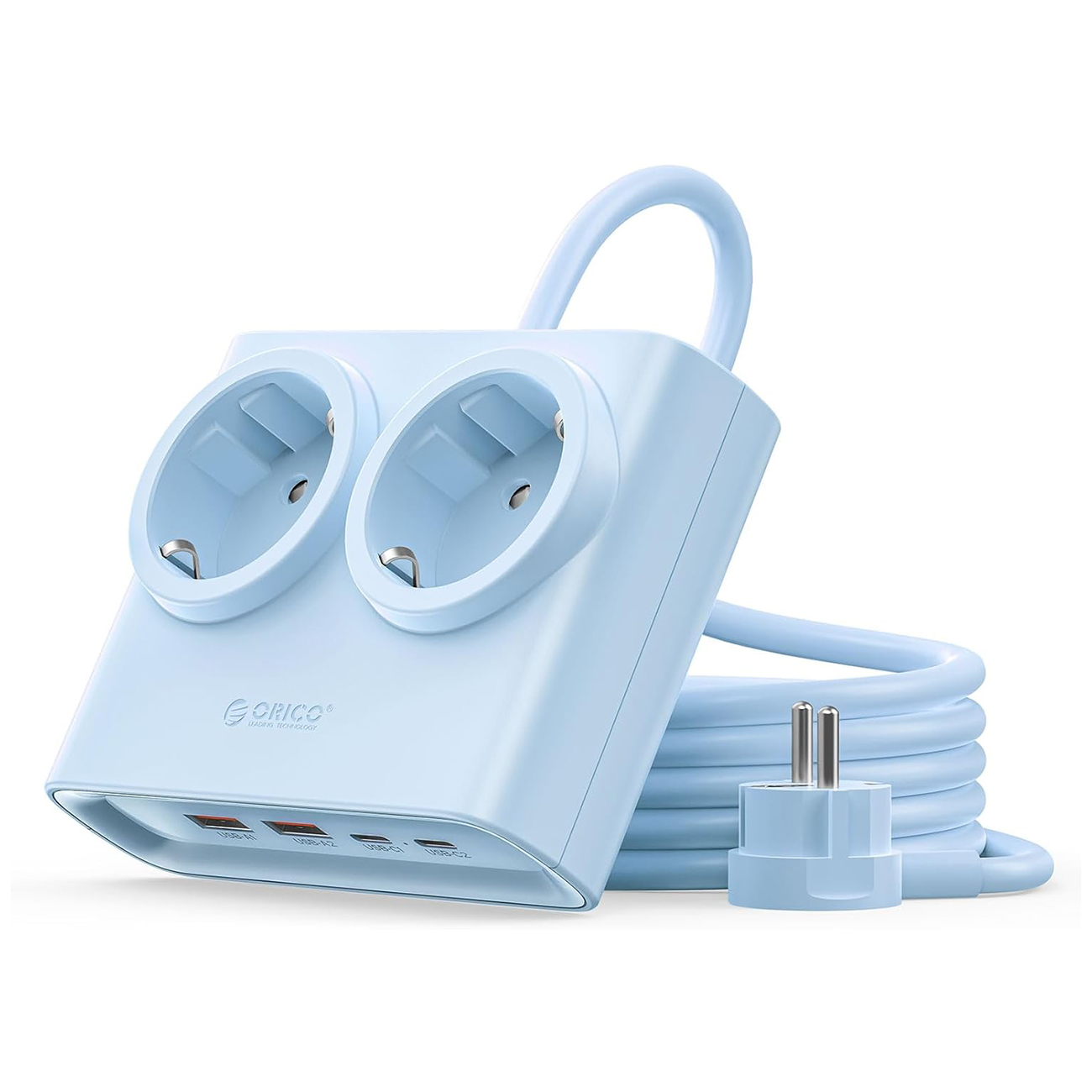 Orico PDC25 25W 6in1 maitinimo blokas 2x AC + 2x USB-A + 2x USB-C - mėlynas