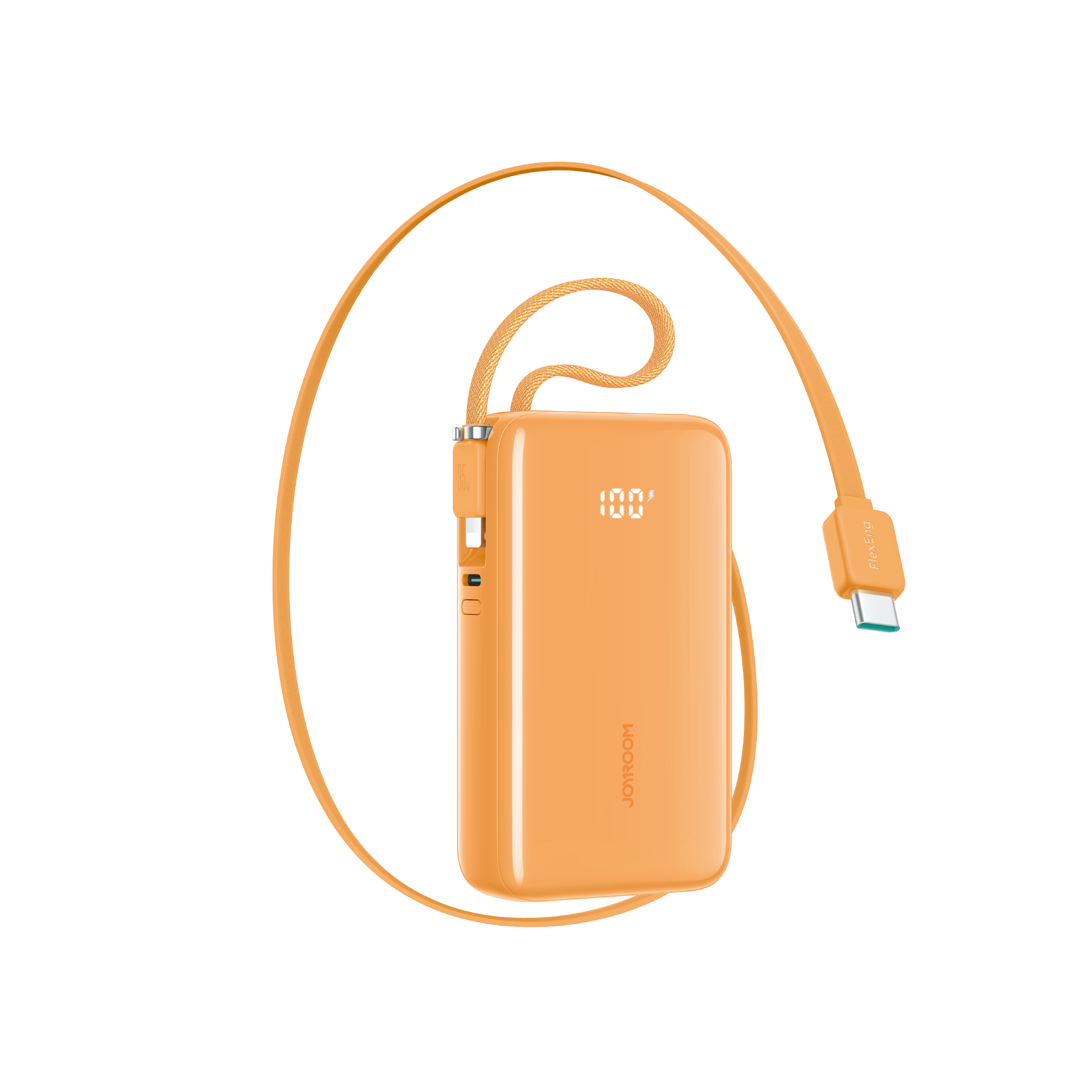 Joyroom JR-PR2 35W 10000mAh Powerbank su Integruotais USB-C ir Lightning Kabeliais - Oranžinis