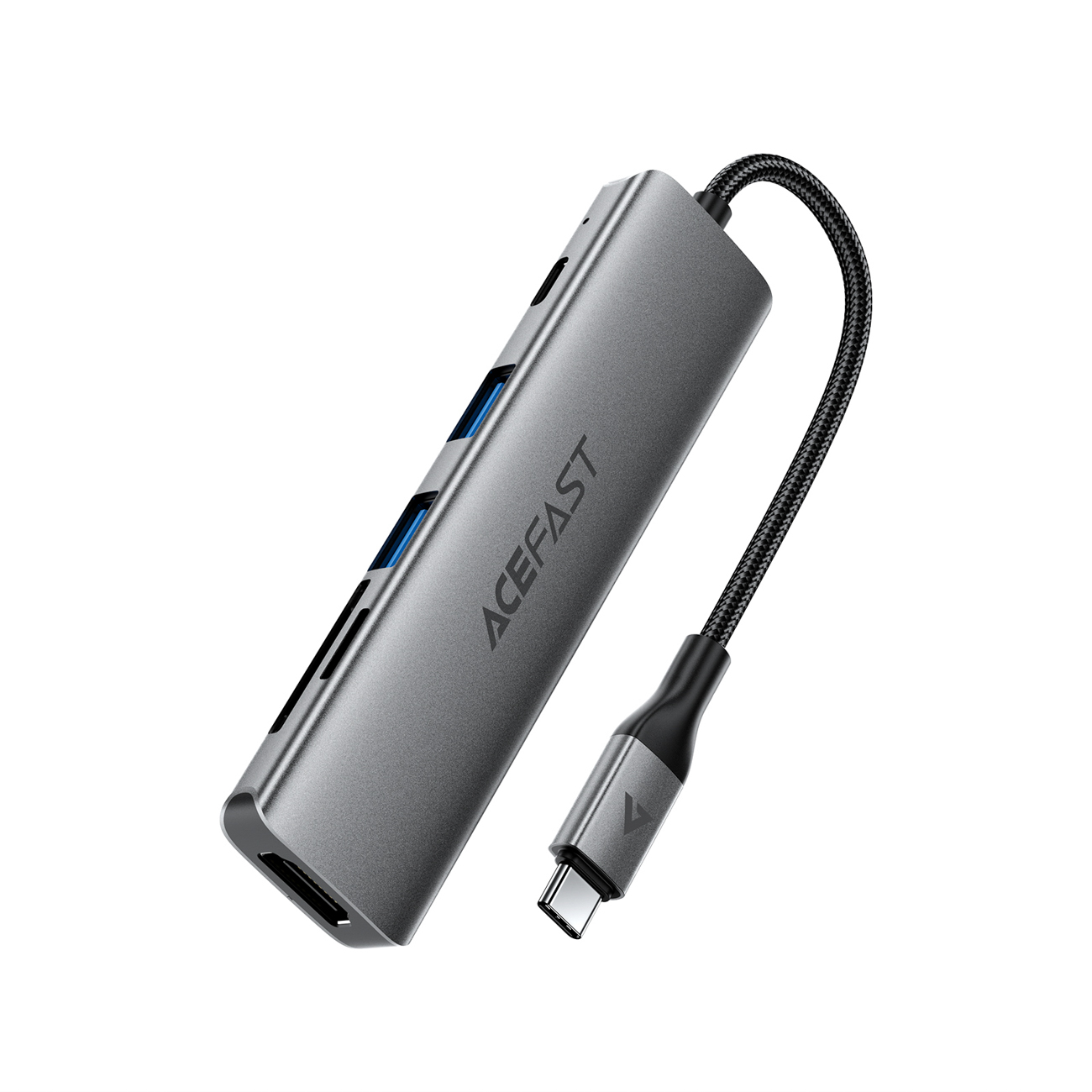 Acefast J18 USB šakotuvas USB-C 6-in-1 HDMI 4K 60Hz PD90W doko stotis - pilkas