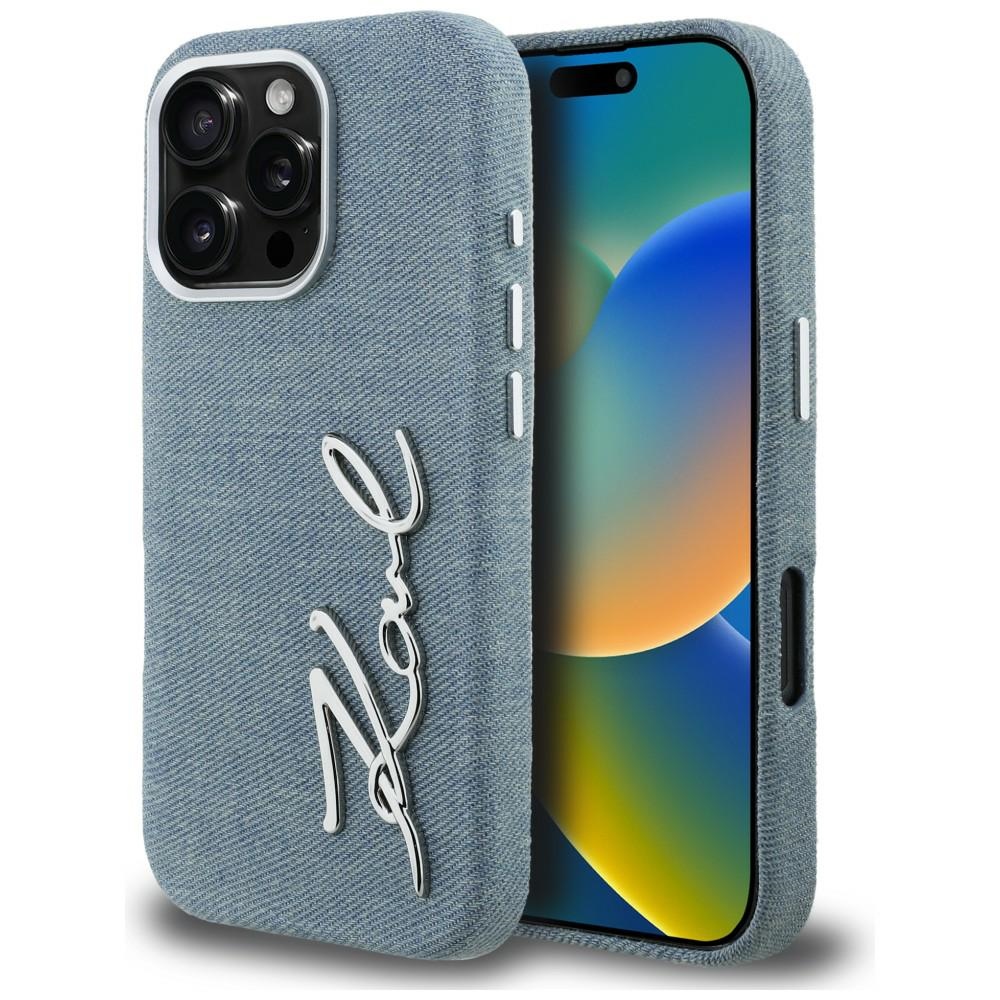 Karl Lagerfeld FW Jeans Signature Logo Dėklas iPhone 16 Pro - mėlynas