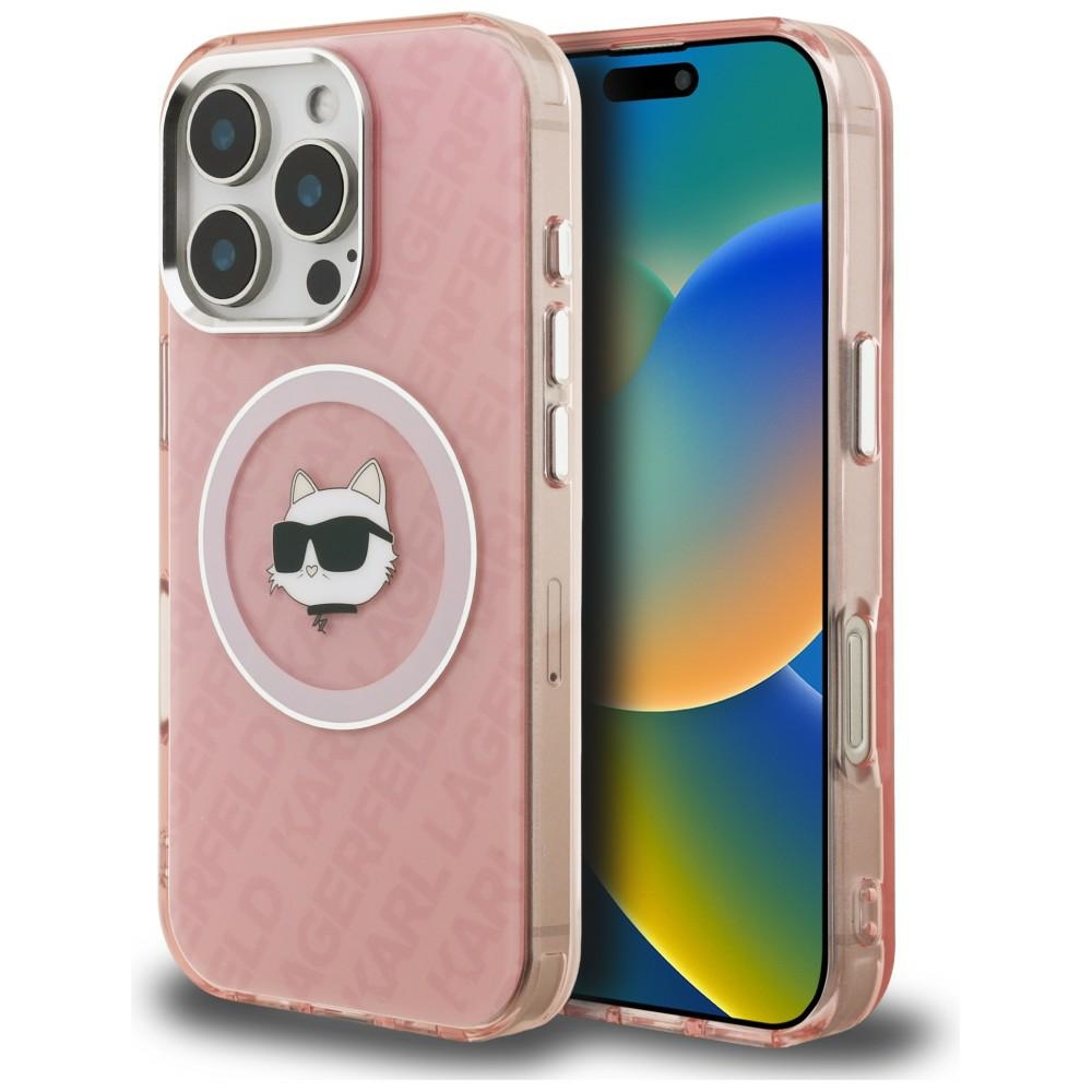 Karl Lagerfeld IML Choupette Head Logo MagSafe Dėklas iPhone 16 Pro - rožinis