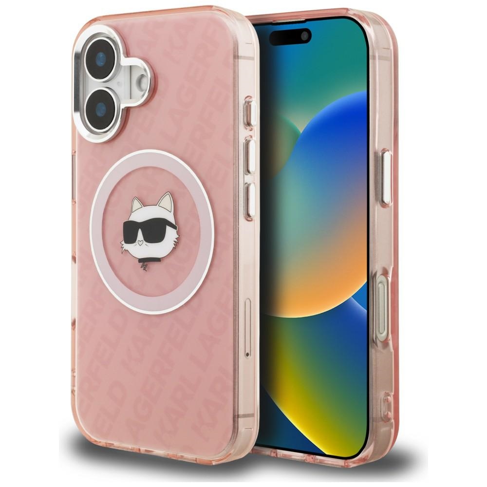 Karl Lagerfeld IML Choupette Head Logo MagSafe Dėklas iPhone 16 - rožinis