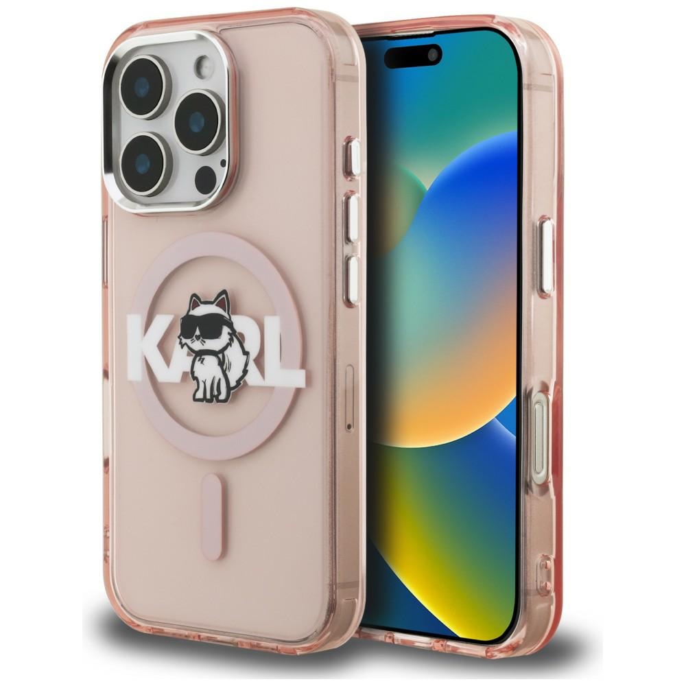 Karl Lagerfeld IML Choupette Sketch Logo MagSafe Dėklas iPhone 16 Pro - rožinis