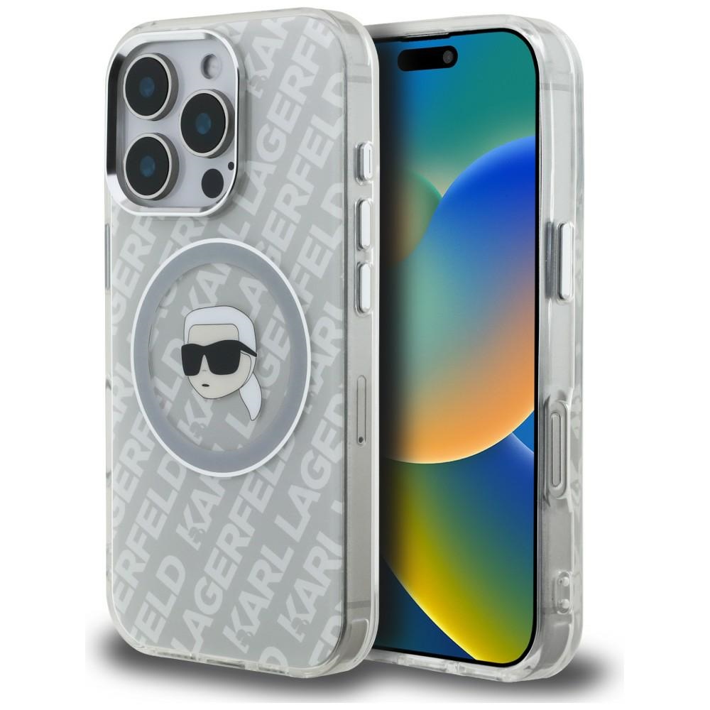 Karl Lagerfeld IML Karl Head Logo MagSafe dėklas iPhone 16 Pro - pilkas