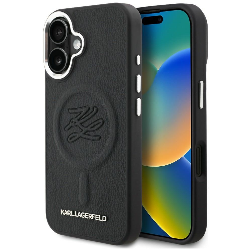 Karl Lagerfeld inicialų ir metalinis logotipas MagSafe dėklas iPhone 16 - juodas