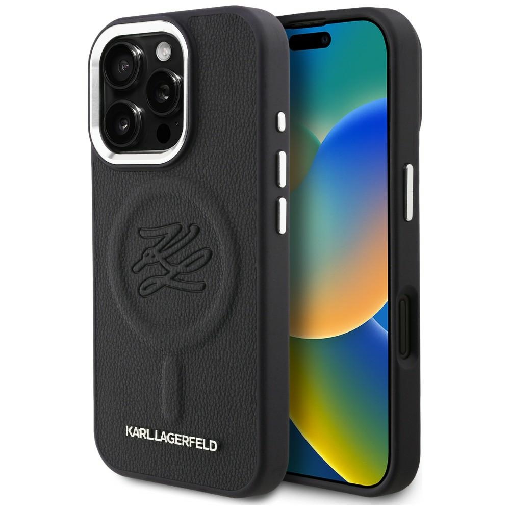 Karl Lagerfeld inicialų ir metalinis logotipas MagSafe dėklas iPhone 16 Pro - juodas
