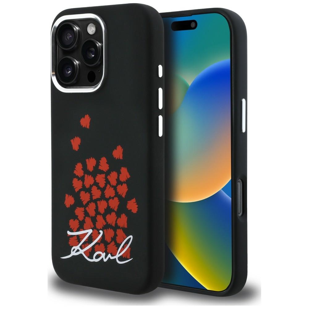 Karl Lagerfeld silikoninis dėklas su širdies logotipu MagSafe iPhone 16 Pro - juodas