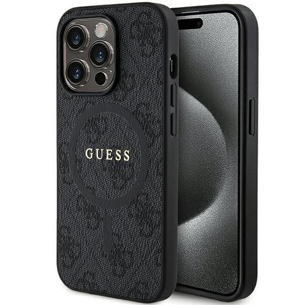 Dėklas Guess PU Leather 4G Colored Ring MagSafe Apple iPhone 15 Pro Max juodas