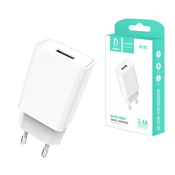 Įkroviklis Denmen (DC01) (1xUSB 2.4A) baltas