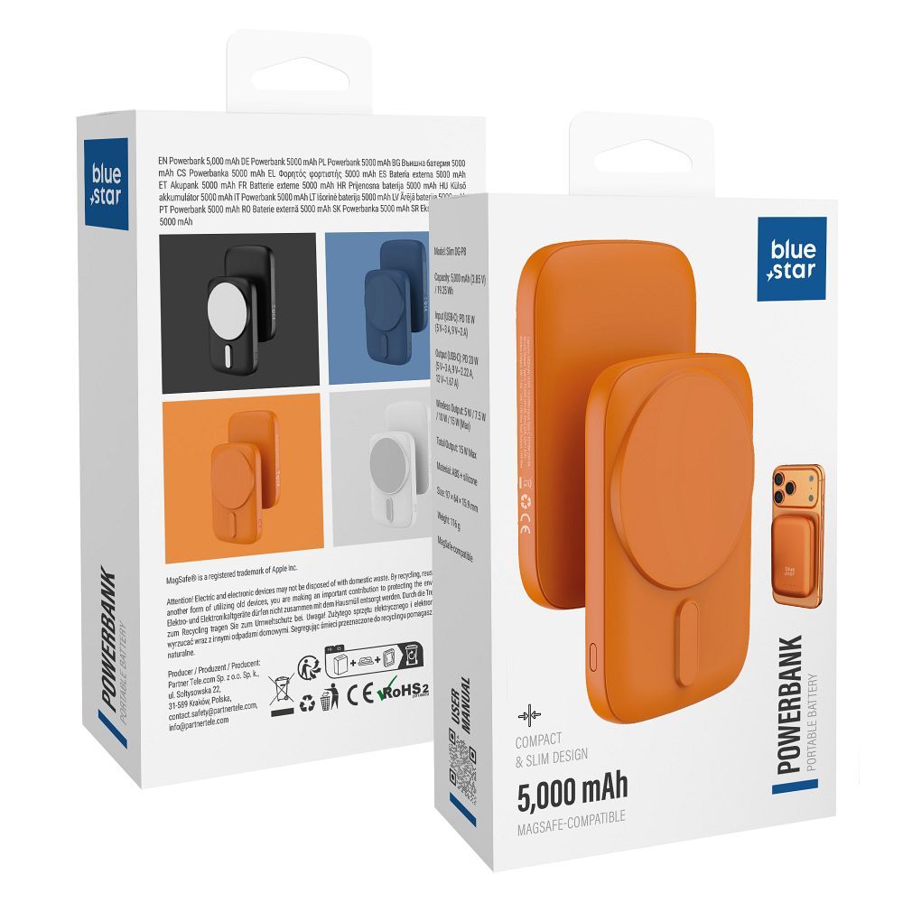 Powerbank suderinamas su MagSafe Blue Star Slim DG-P8 15W 5000 mAh oranžinis