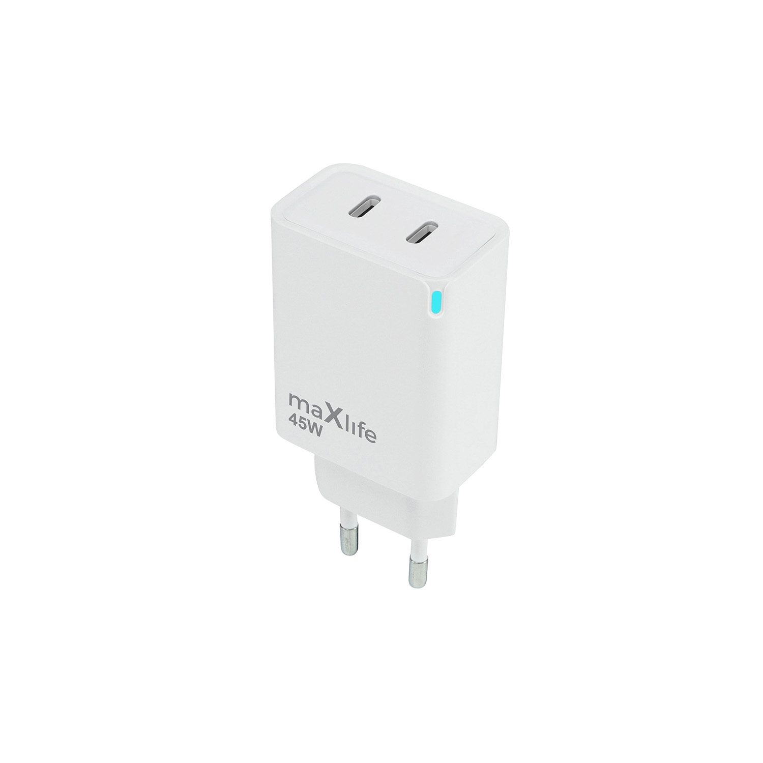 Maxlife MXTC-09-45CC GaN PD QC įkroviklis 2x USB-C 45W baltas