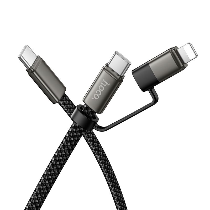 Plokščias laidas USB C į USB C/iP 2in1 Hoco 3A 60W 1 m X125 juodas