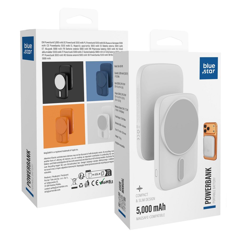 Powerbank suderinamas su MagSafe Blue Star Slim DG-P8 15W 5000 mAh baltas