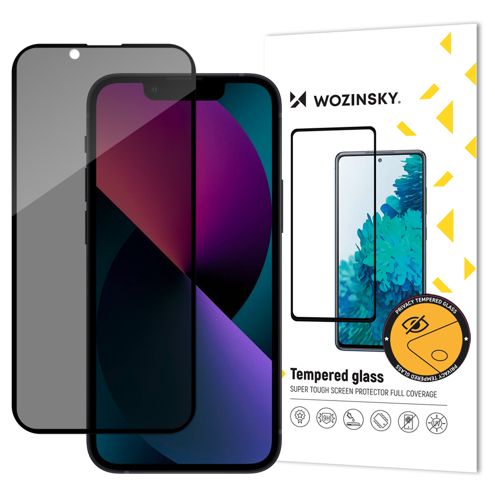Grūdintas stiklas Wozinsky Privacy 5D Full Glue Apple iPhone 14/13/13 Pro tinkamas dėklui Anti Spy