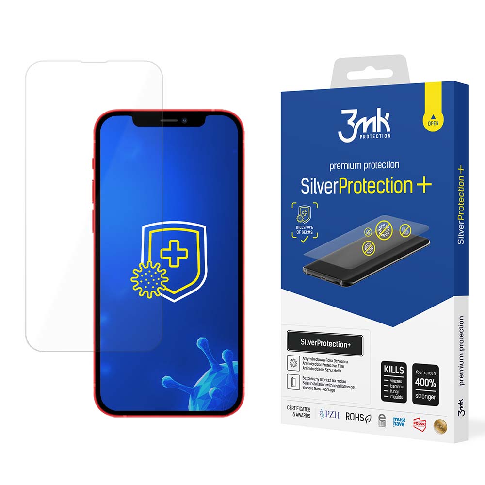 3mk SilverProtection+ antimikrobinė smūgiams atspari ekrano plėvelė, skirta iPhone 13 / 13 Pro