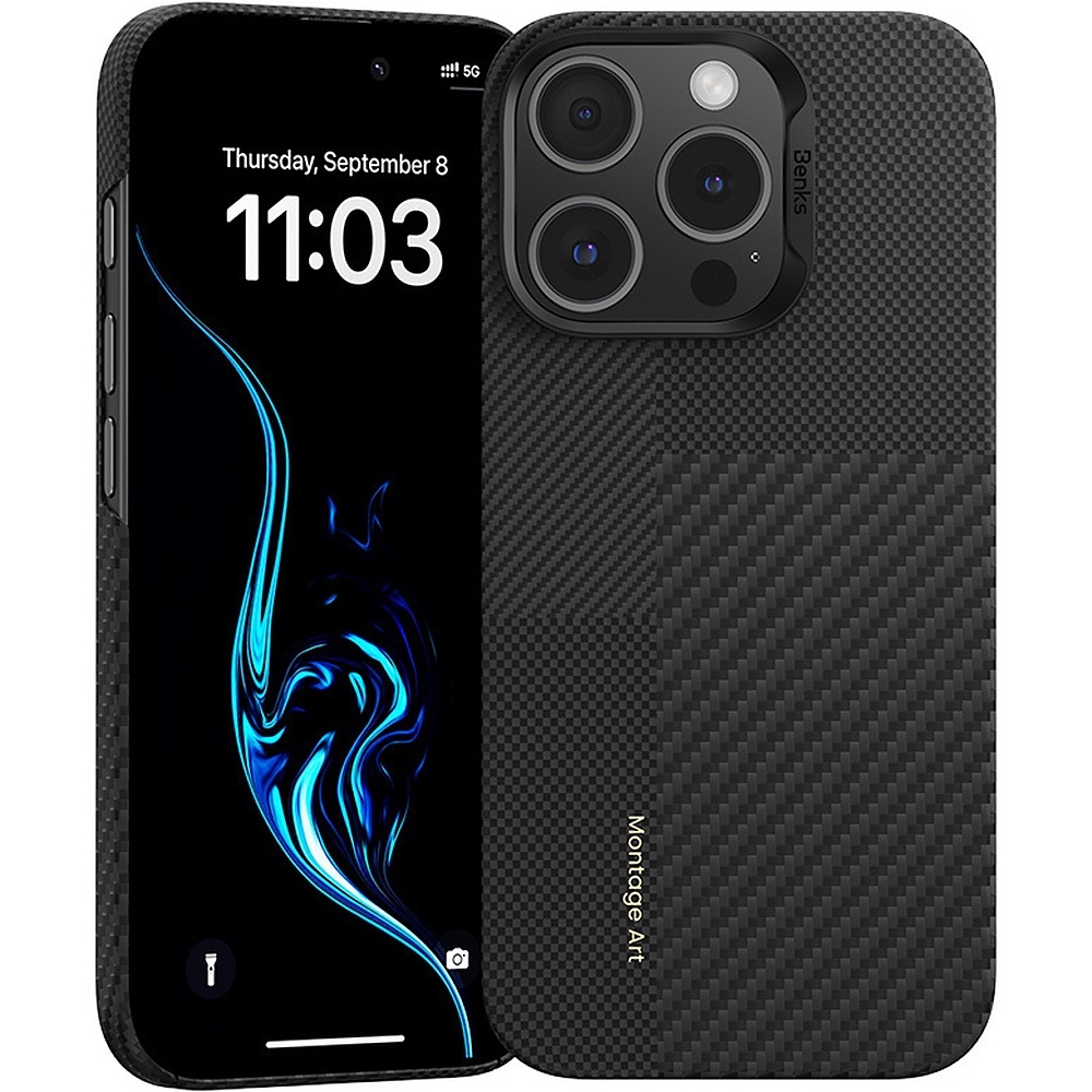 Benks Montage Magnetinis Armor Air Kevlar dėklas PC rėmas 600D+1500D (MB65) Iphone 16 Pro juodas