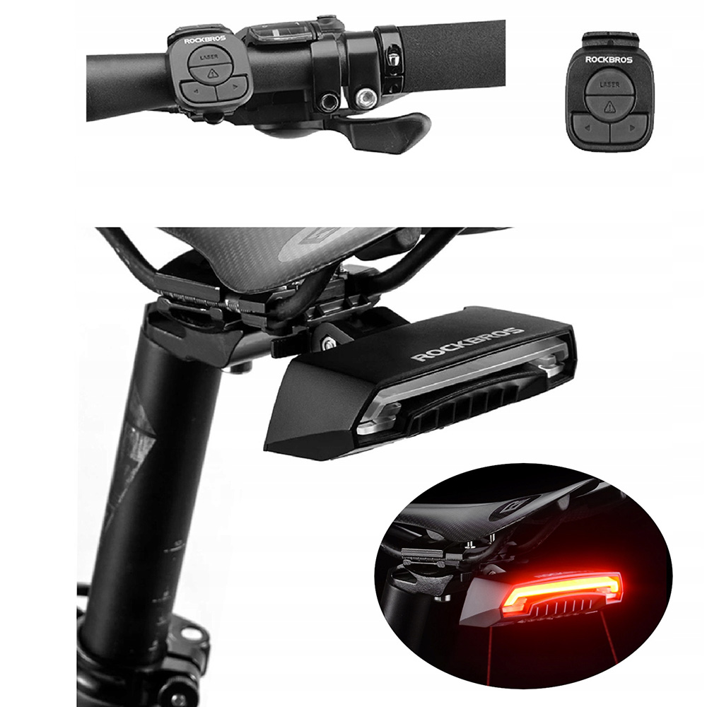 Rockbros LKWD-R1 galinis dviračio žibintas su lazeriu ir nuotolinio valdymo pultu + Micro USB - USB-A laidas - juodas