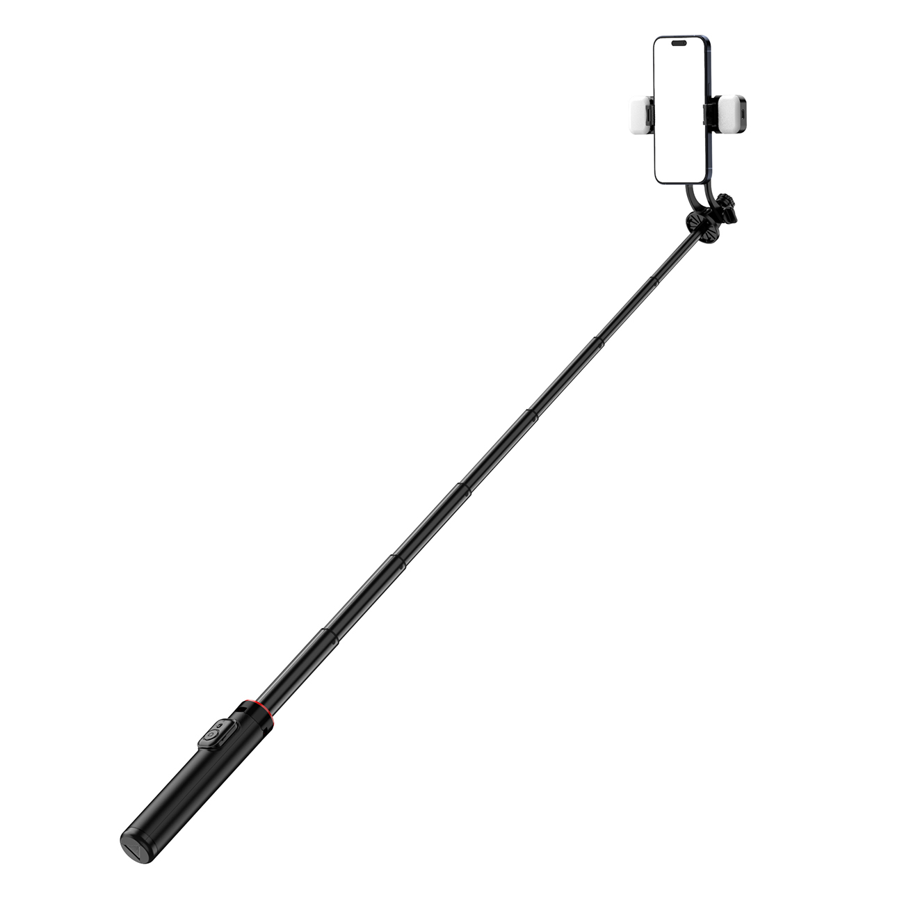 Asmenukių lazda WC12YDS 1.3m aliuminio lydinio teleskopinis trikojis su dviguba lempa ir telefono laikikliu - juoda