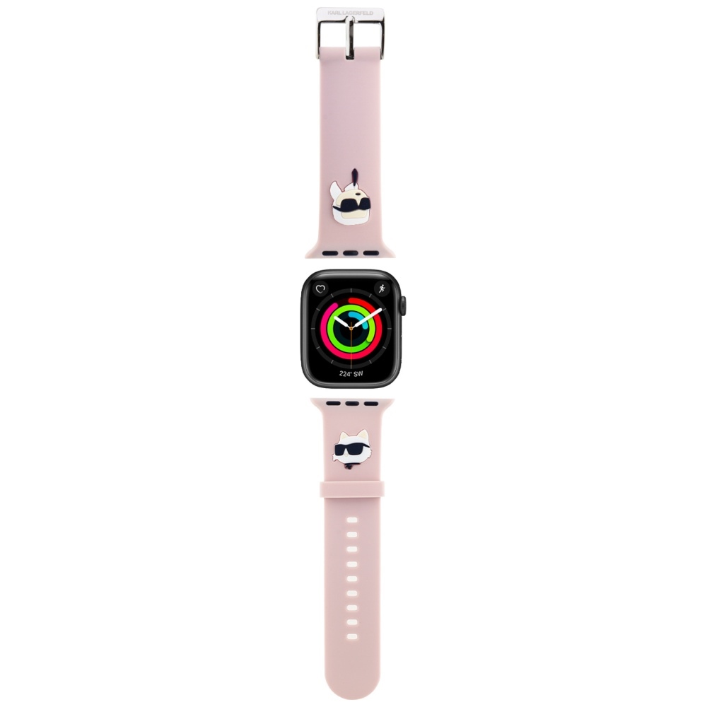 KARL LAGERFELD DIRŽELIS KLAWLSLKCNP APPLE WATCH 42/44/45/49MM ROŽINIS/ROŽINIS DIRŽELIS 3D RUBBER KARL&CHOUPETTE HEADS
