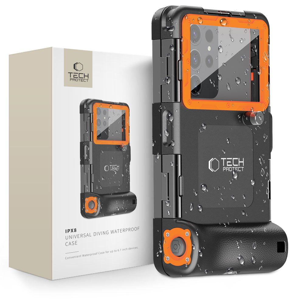 TECH-PROTECT IPX8 UNIVERSAL NARDYMO VANDENIUI ATSPARUS DĖKLAS JUODAS/ORANŽINIS