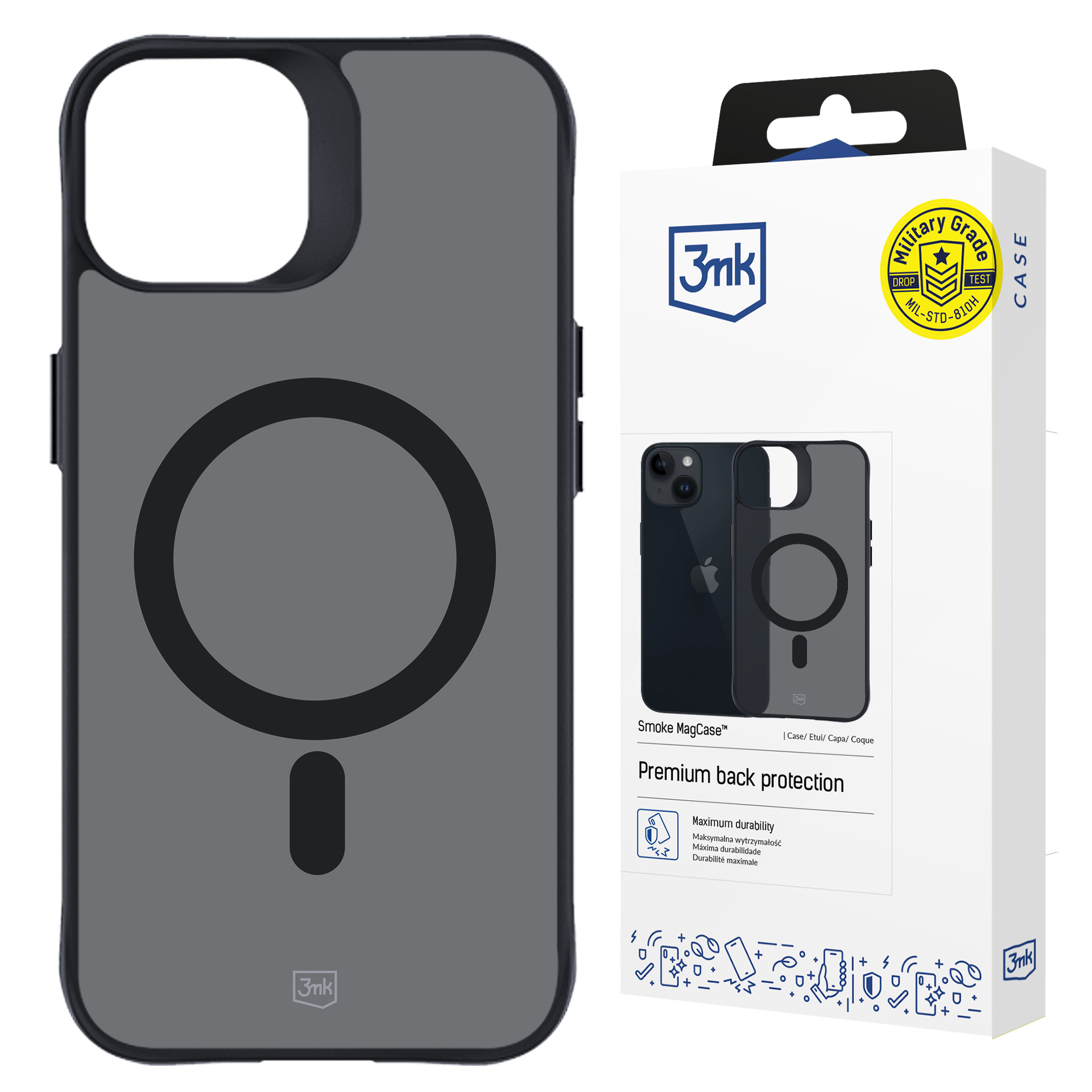 3mk dūminis magnetinis dėklas telefonui su MagSafe iPhone 13 / 14 - pusiau skaidrus