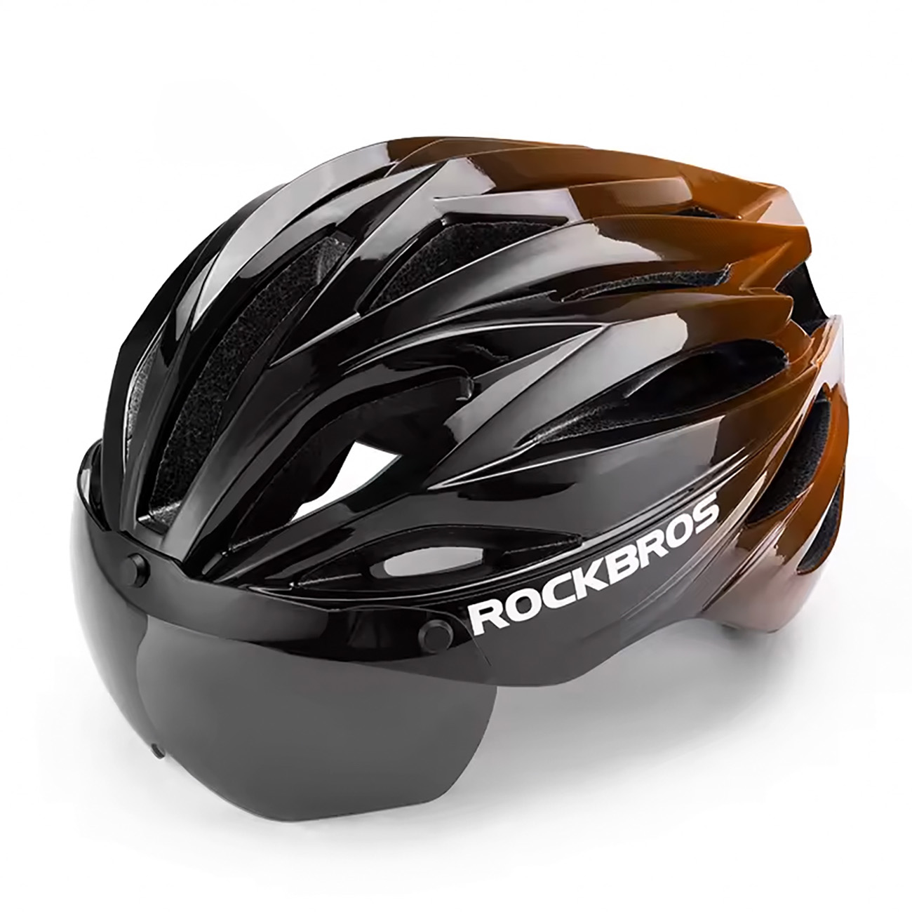 Rockbros dviratininko šalmas su skydeliu ir nuimamais apsauginiais UV akiniais, unisex - juodas/rudas
