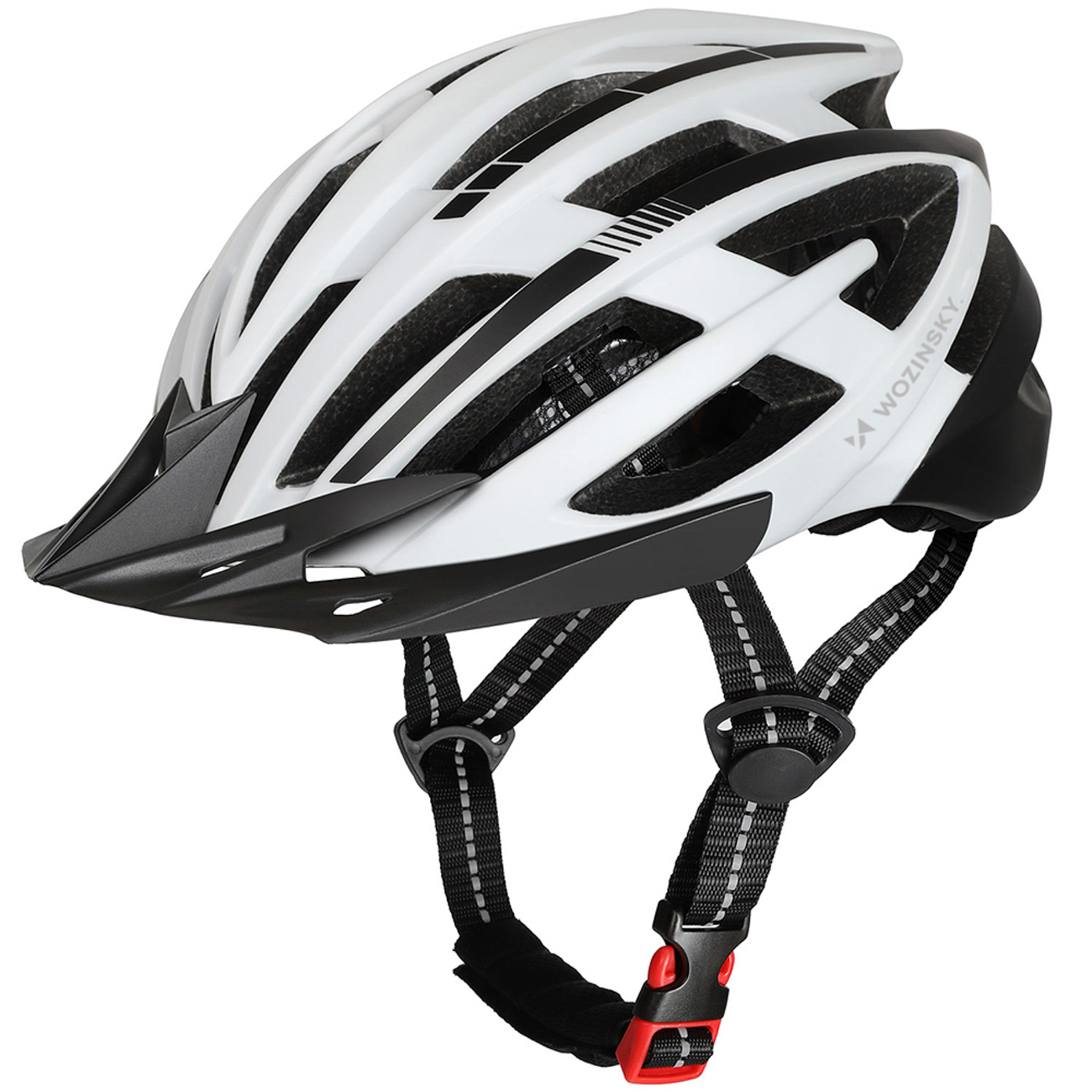 Wozinsky MTB велосипедный шлем со съемным козырьком и задним USB-фонарем M - черный и белый
