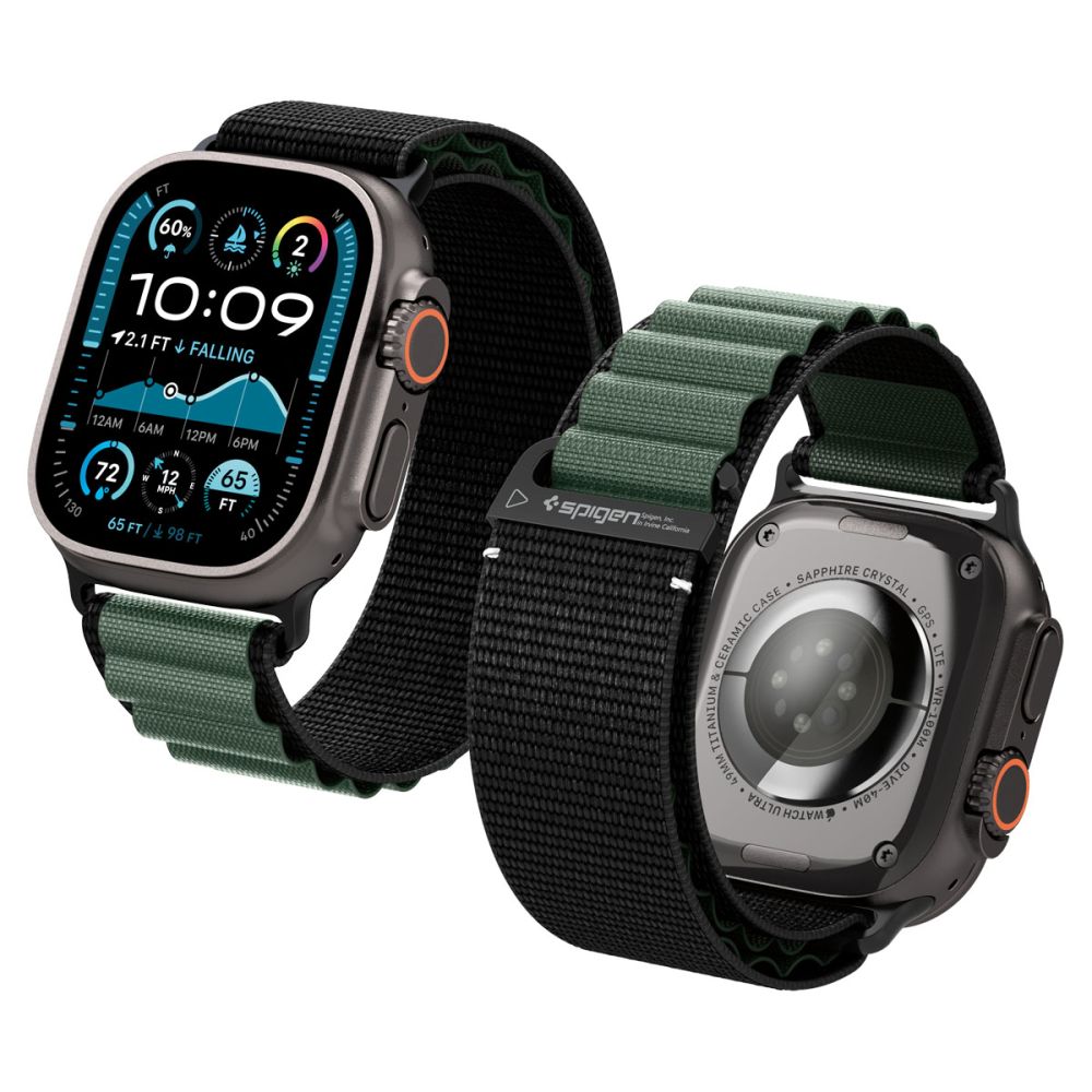 SPIGEN WBF1 dirželis APPLE WATCH 6 / 7 / 8 / 9 / 10 / SE / ULTRA 1 / 2 (44 / 45 / 46 / 49 MM) juodas/žalias