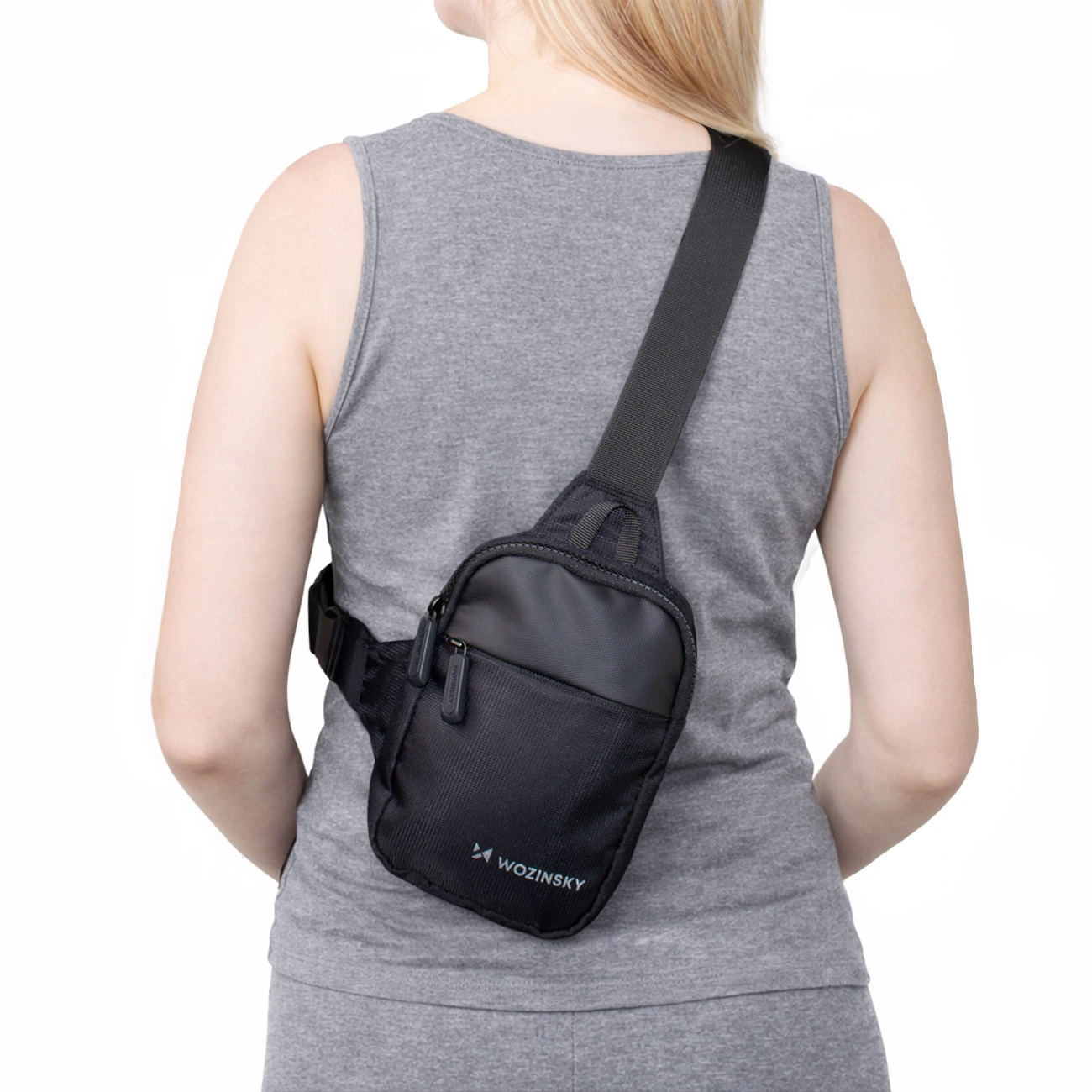 Wozinsky WMS-W1 vandeniui atspari unisex mini rankinė per petį telefonui su dviem skyriais - juoda
