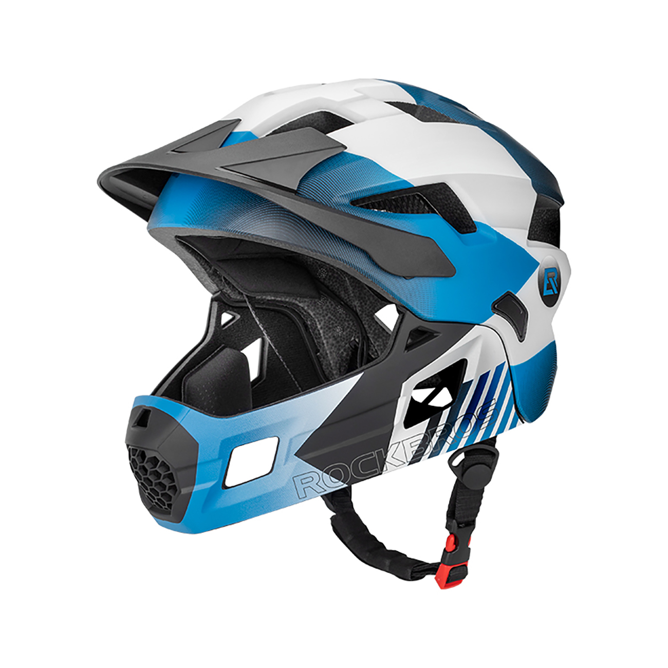 Rockbros TS-61 10110061001 vaikiškas dviračio šalmas su nuimama smakro apsauga, dydis S (48-52) - mėlynas