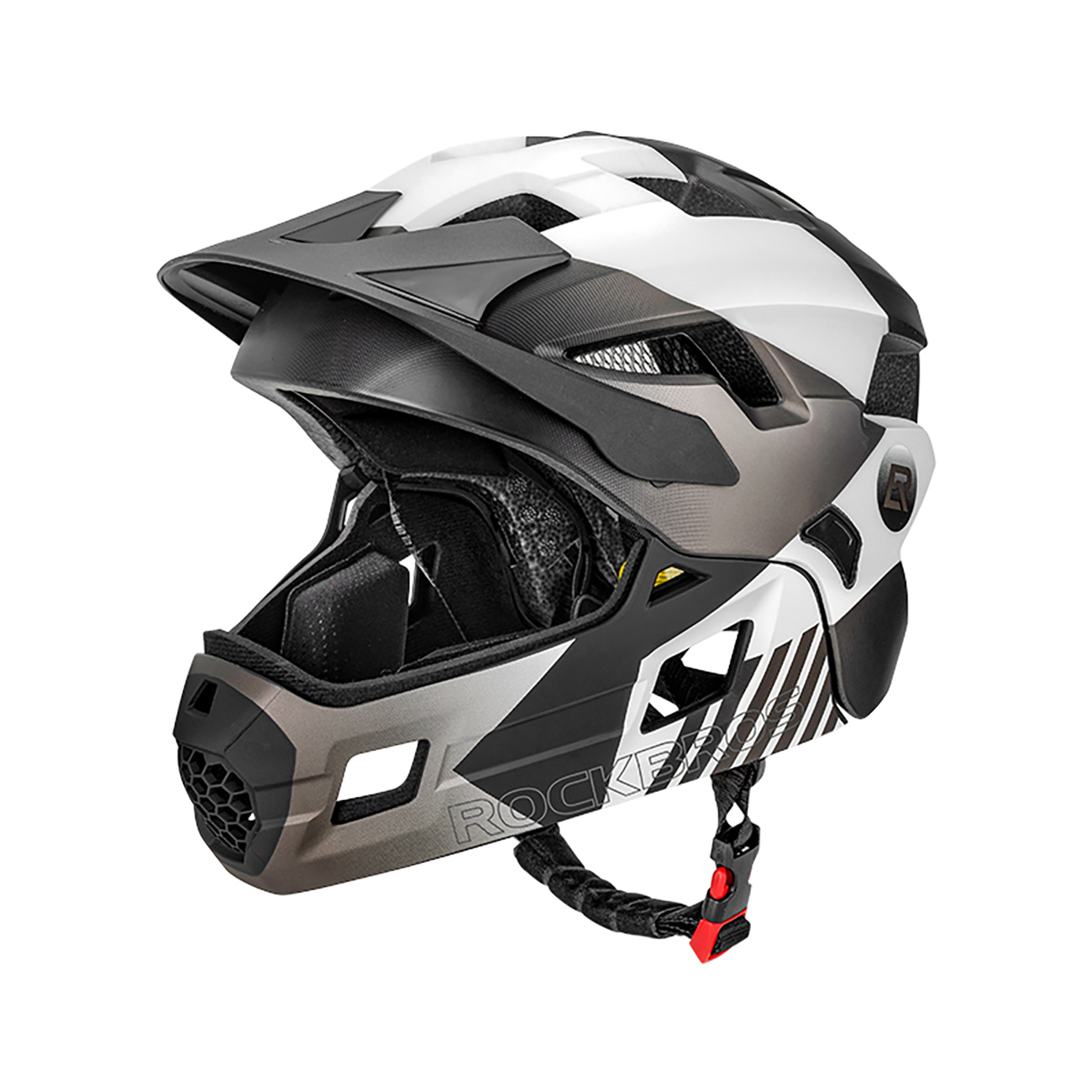 Rockbros TS-61 10110061005 vaikiškas dviračio šalmas su nuimama smakro apsauga, dydis S (48-54) - pilkas