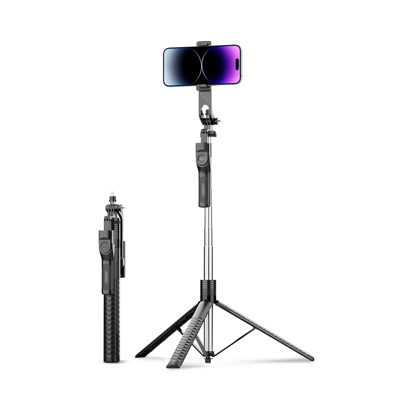 Asmenukių lazda Orico SPM190 trikojis 1/4 colio telefono kamerai su 360 laipsnių pasukimu Bluetooth 5.2 - juoda