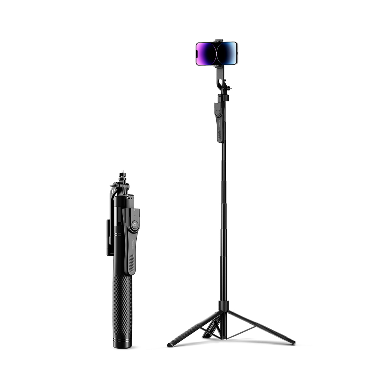 Asmenukių lazda Orico SPM215 trikojis 1/4 colio telefono kamerai su 360 laipsnių pasukimu Bluetooth 5.2 - juoda