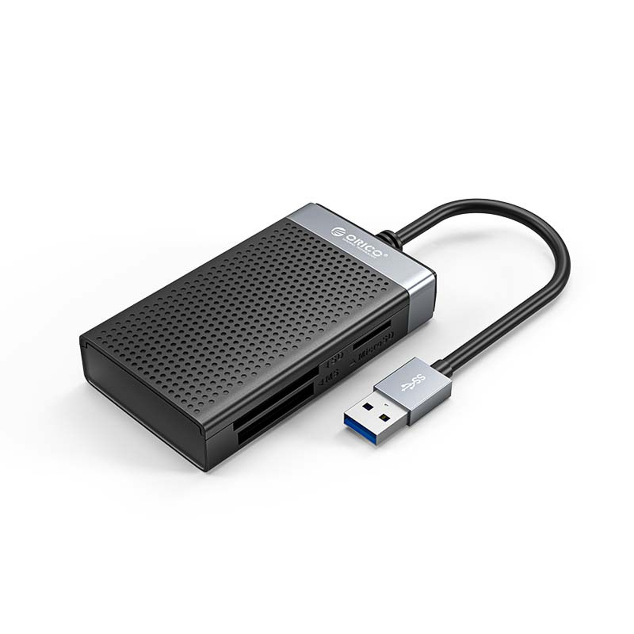 Orico CL4D-A3 atminties kortelių skaitytuvas USB-A 3.0, SD / microSD / CF / MS, 5 Gbps – juodas su sidabro spalva