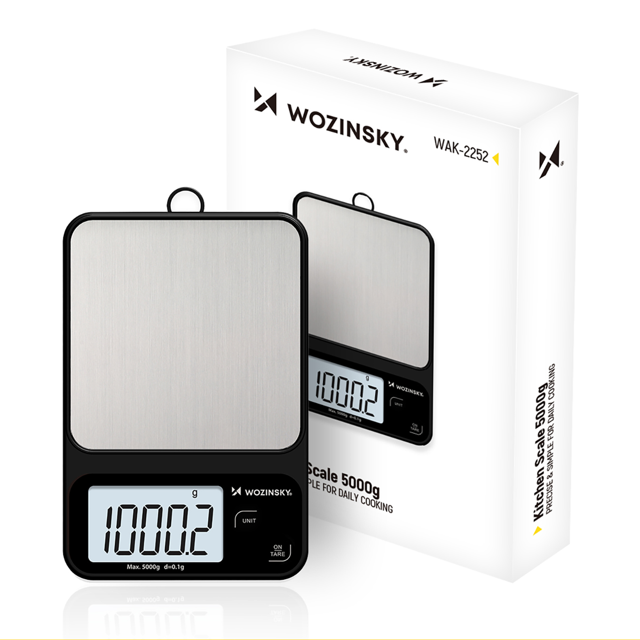 Wozinsky WAK-2252 virtuvinės svarstyklės su dideliu LCD ekranu, iki 5 kg – juodos