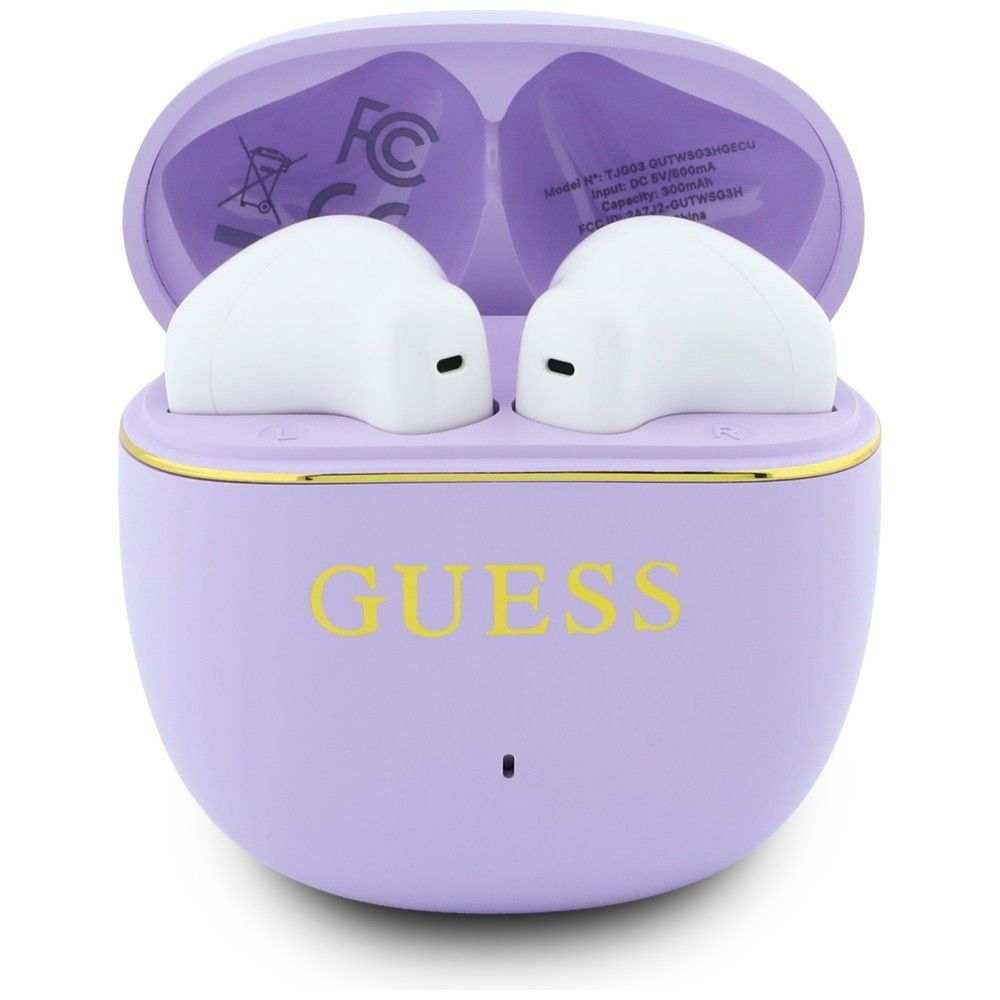 Belaidės TWS ausinės Guess Glossy Gold Line Classic, violetinės
