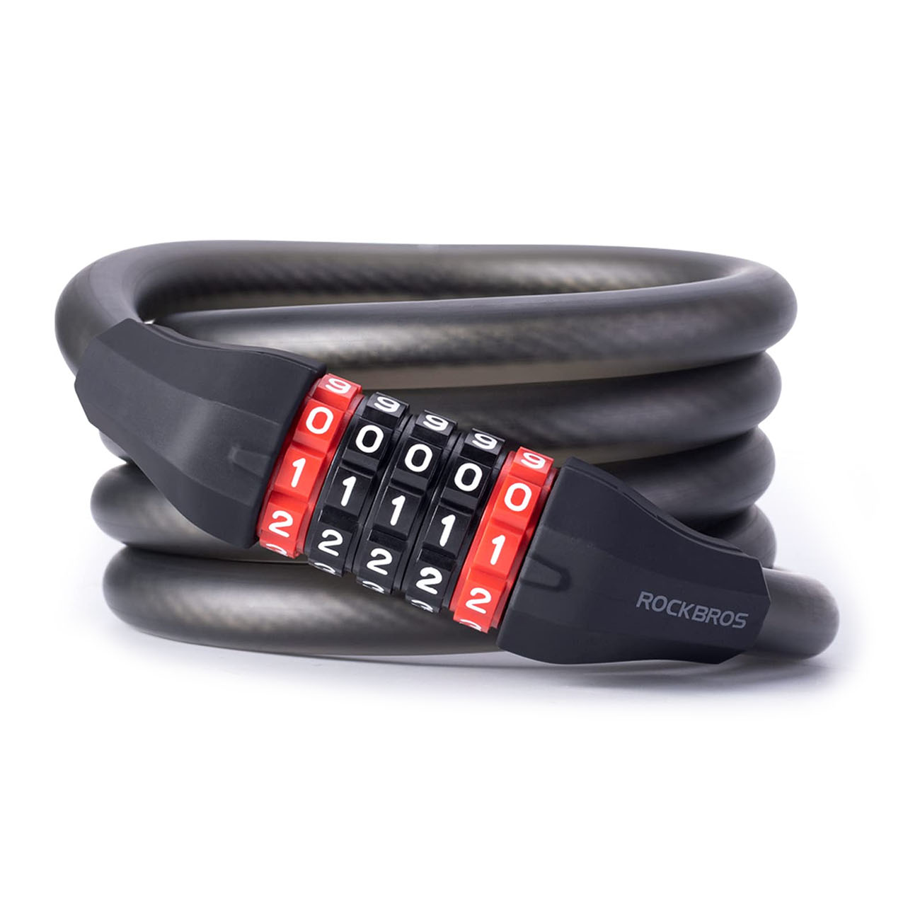 Rockbros RKS507 dviračio spyna su 5 skaitmenų kodu, plieniniu lynu, 180 cm - juoda