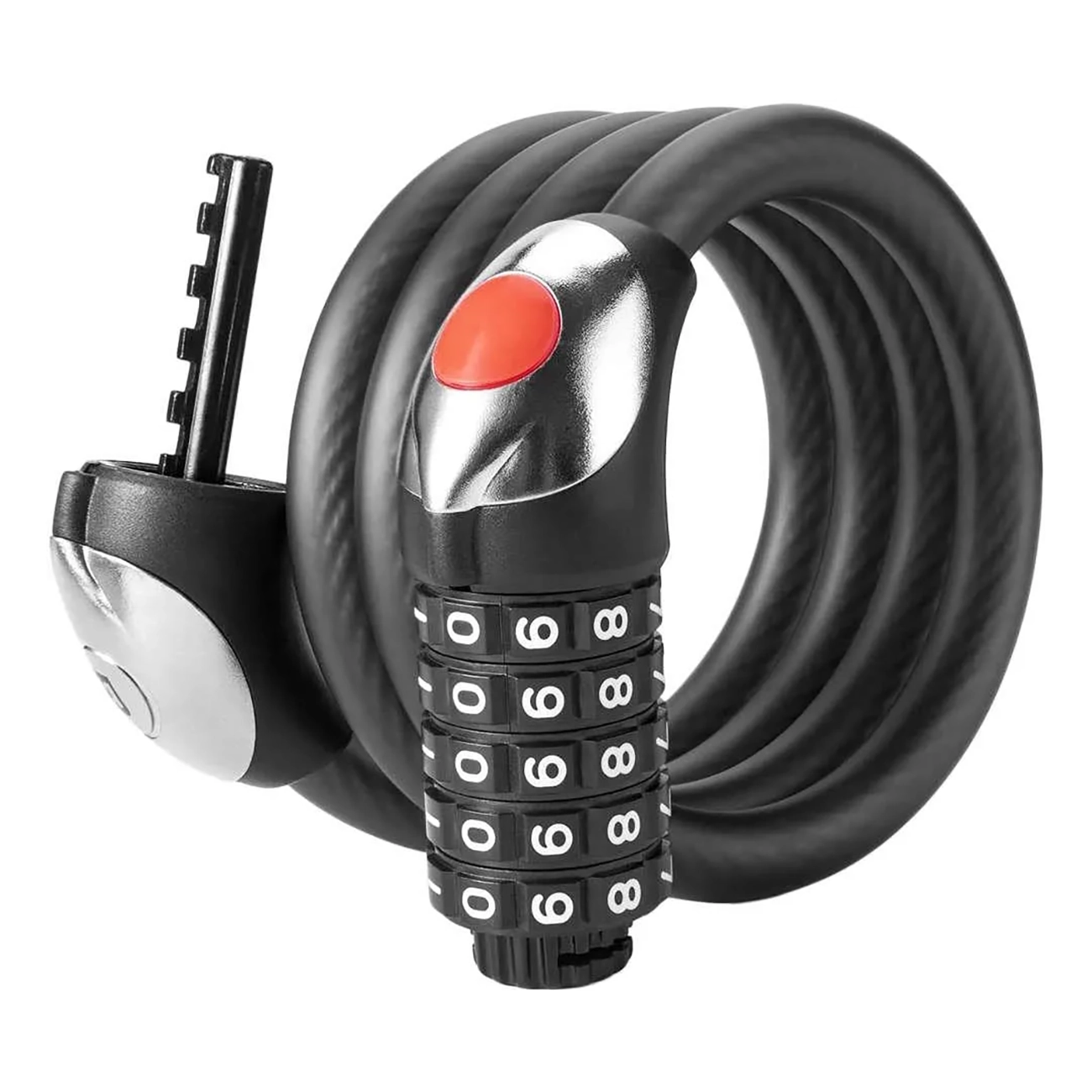 Rockbros RKS531 dviračio spyna su 5 skaitmenų kodu, plieniniu lynu, 180 cm, su LED apšvietimu - juoda