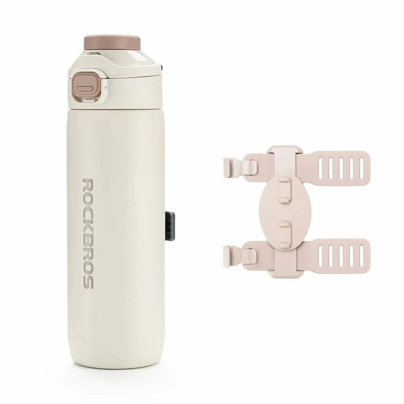 Rockbros S550H-1 700 ml termosinė gertuvė su magnetiniu laikikliu ir tvirtinimo dirželiu - smėlio spalvos