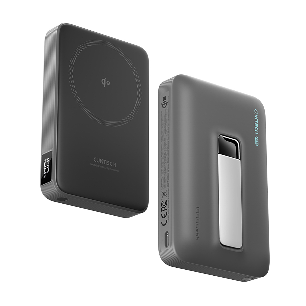 Cuktech WPB100 išorinė baterija 10 000 mAh, Qi2, 30 W, su magnetiniu tvirtinimu ir stovu – juoda