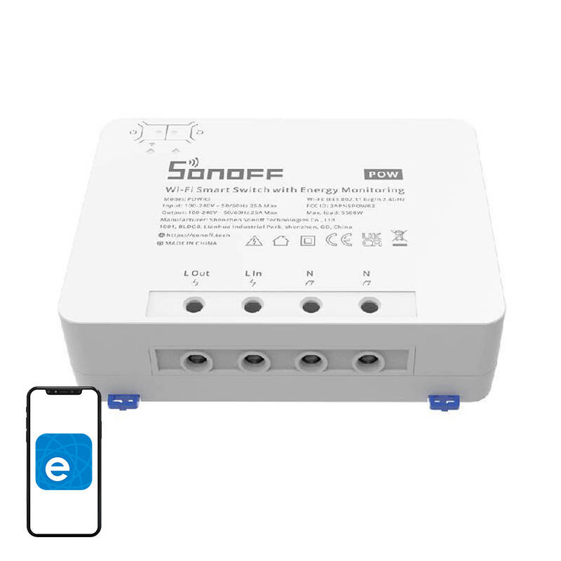 SONOFF PowR3 išmanusis 1 kanalo jungiklis Wi-Fi su elektros sąnaudų apskaita