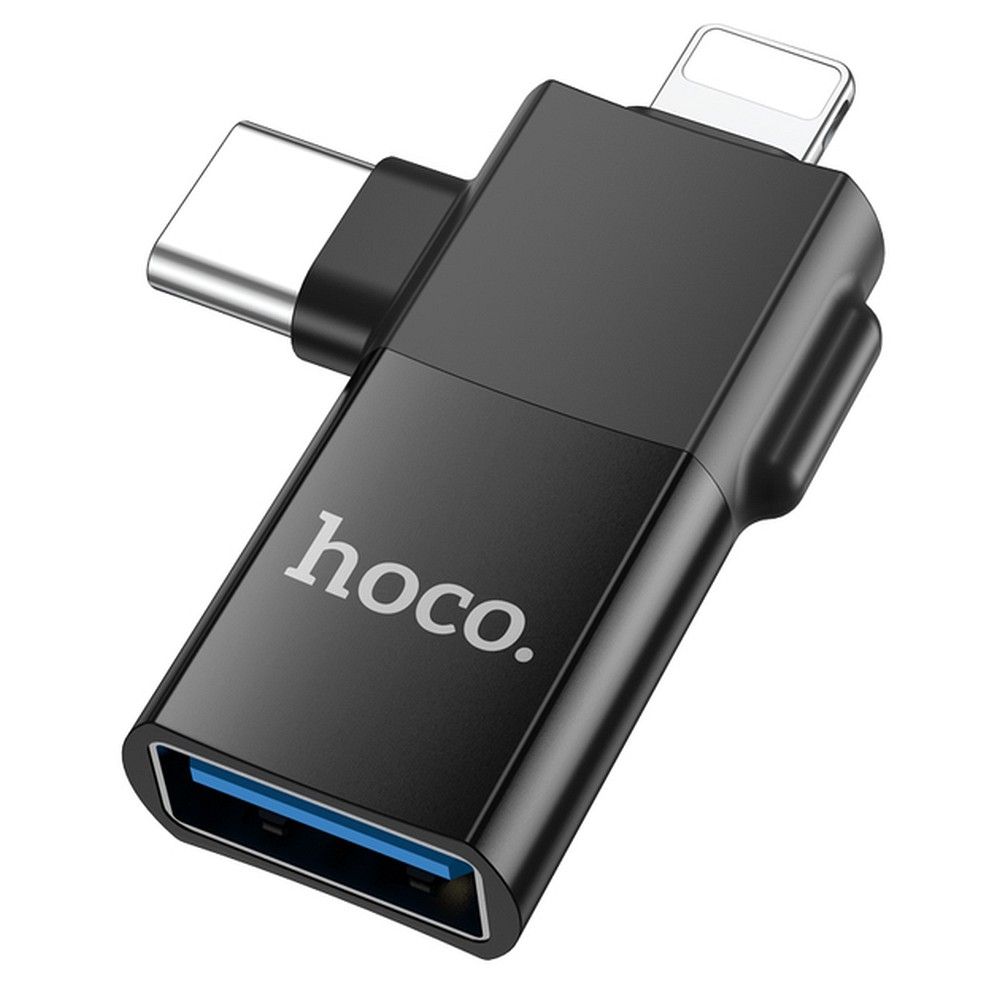 Adapteris OTG 2in1 USB C / Lightning į USB A Hoco UA17 juodas